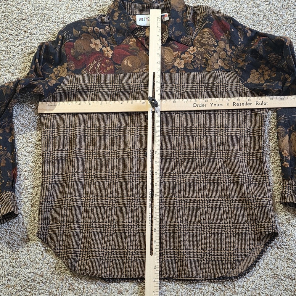 Vintage‎ On The Verge Shirt Womens Medium Brown Plaid Floral Button Up USA - Picture 4 of 7